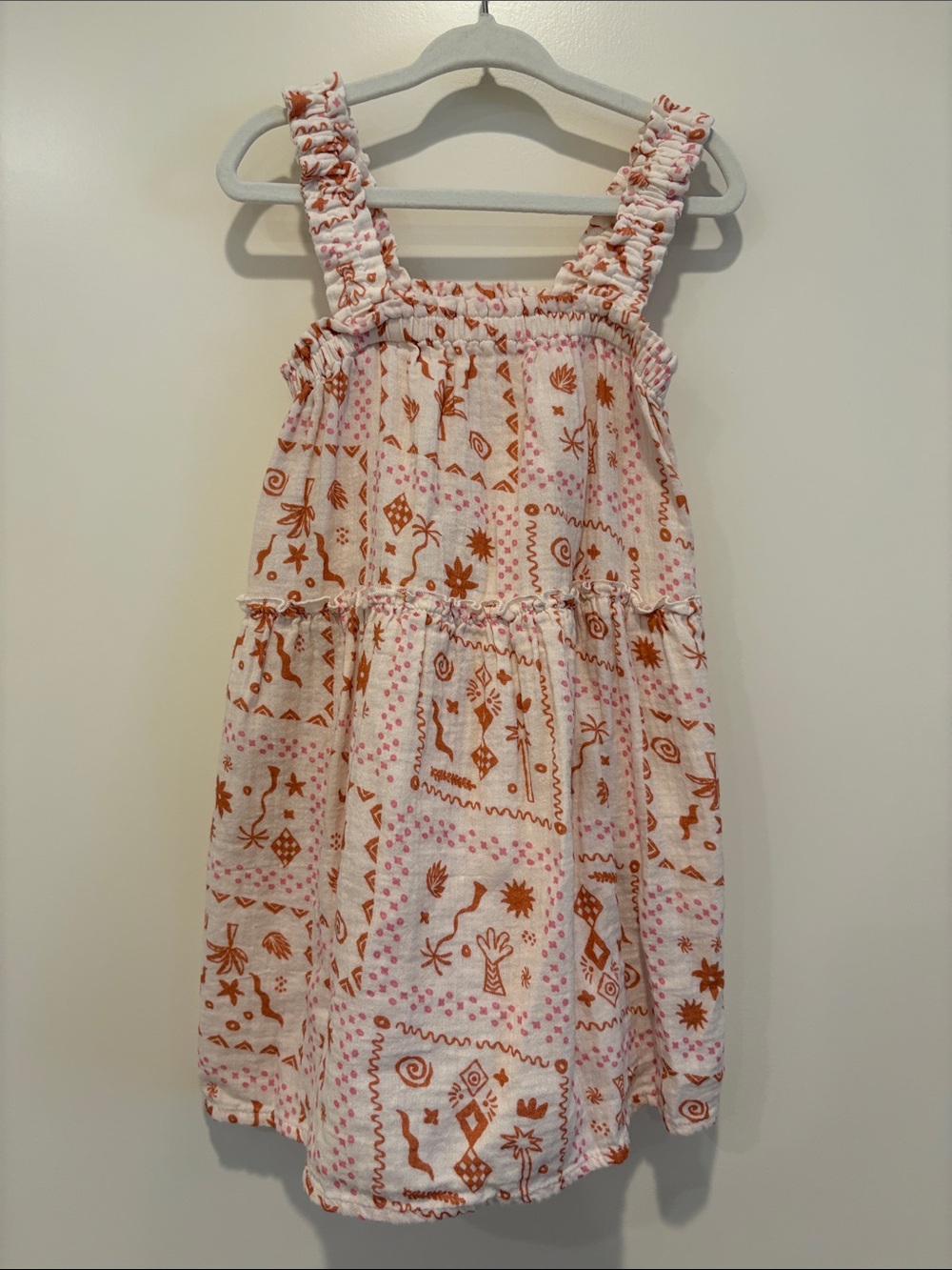 Cat & Jack White Dress with Rust & Pink Print